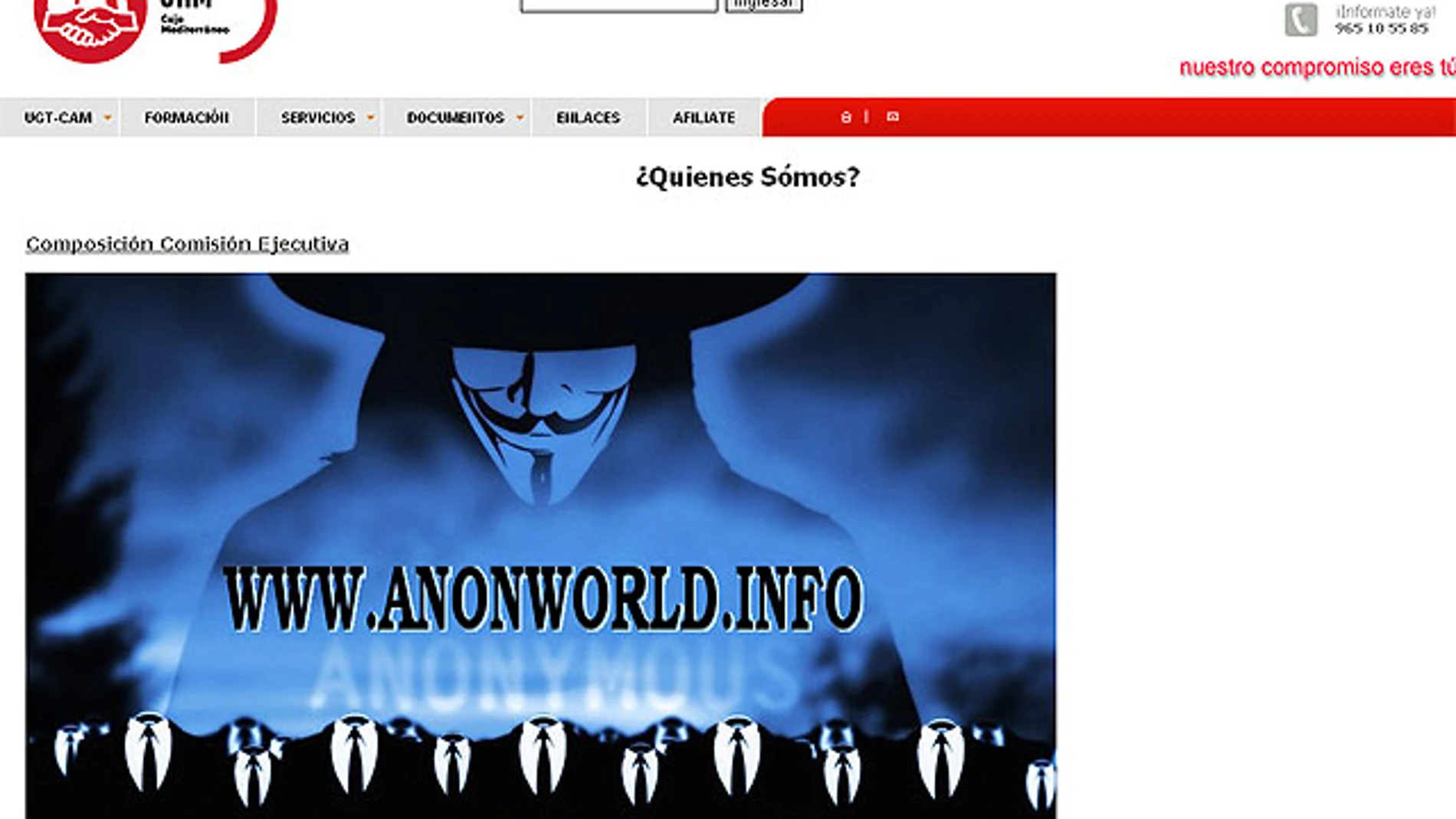 Imágen de 'Anonymous' en la web de UGT Imágen de 'Anonymous' en la web de UGT