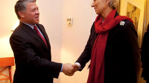 Lagarde, presidenta del FMI, con el rey Abdal&aacute; de Jordania