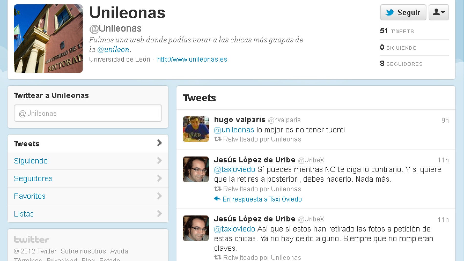 Portada de twitter de unileonas