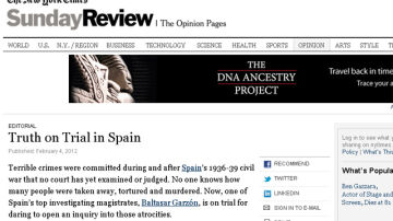 Editorial del New York Times "La verdad, a juicio en España"