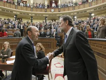 Rubalcaba y Rajoy tras el debate de investidura Rubalcaba y Rajoy tras el debate de investidura