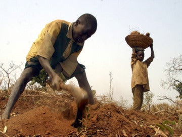 Imagen de archivo de dos niños trabajando en el campo en Nigeria.