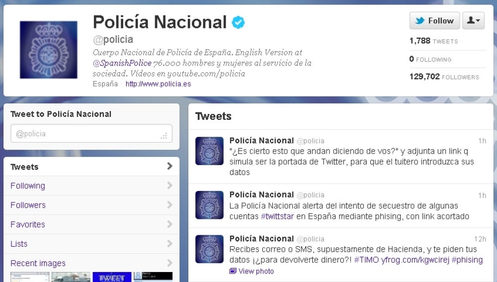 Twitter de la policía nacional