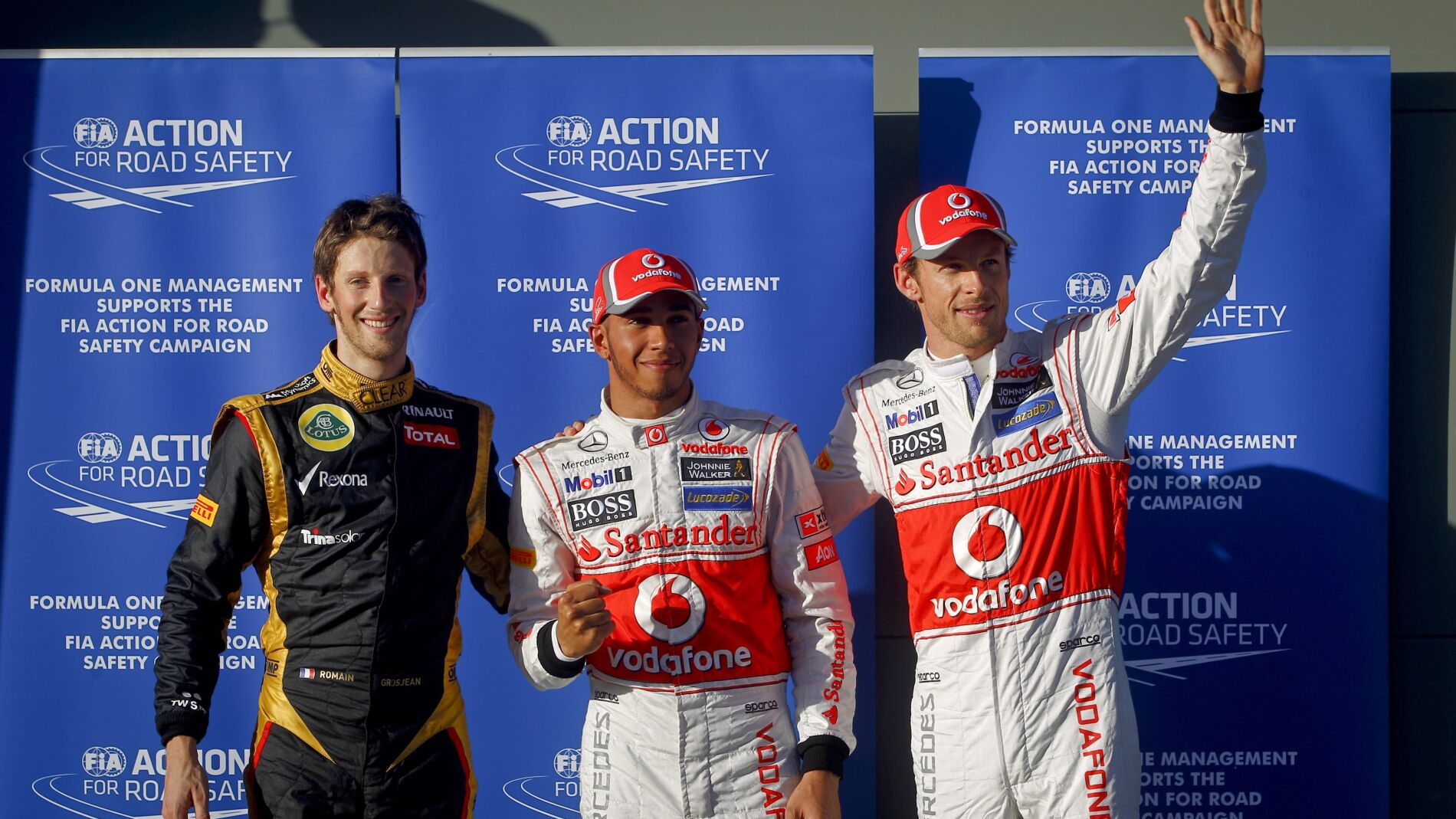 Grosjean, Hamilton y Button
