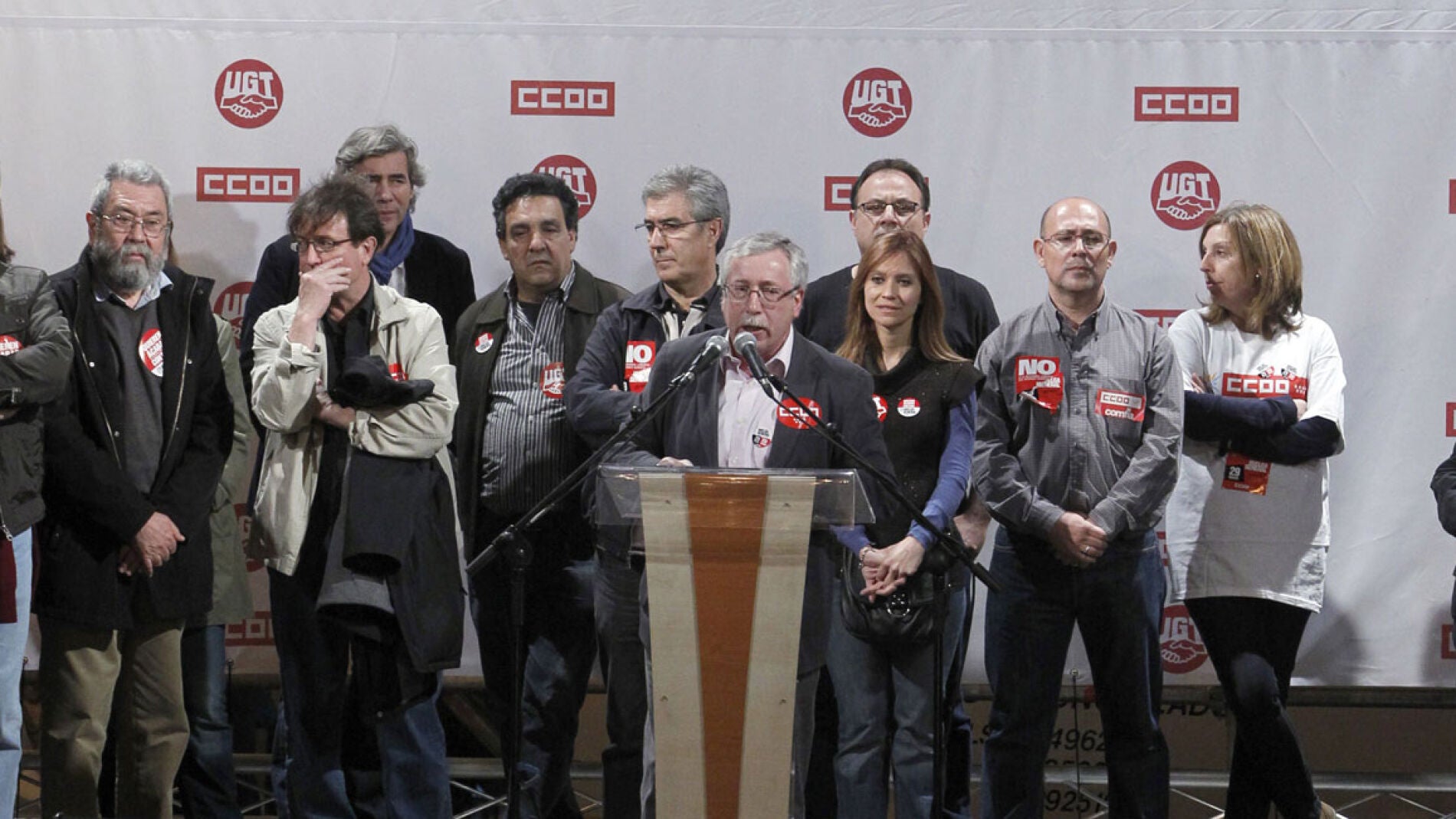 El secretario general de CCOO, Ignacio Fern&aacute;ndez Toxo se dirige a los asistentes al acto
