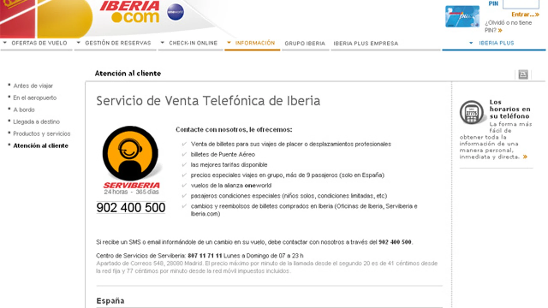 Página web de Serviberia Página web de Serviberia