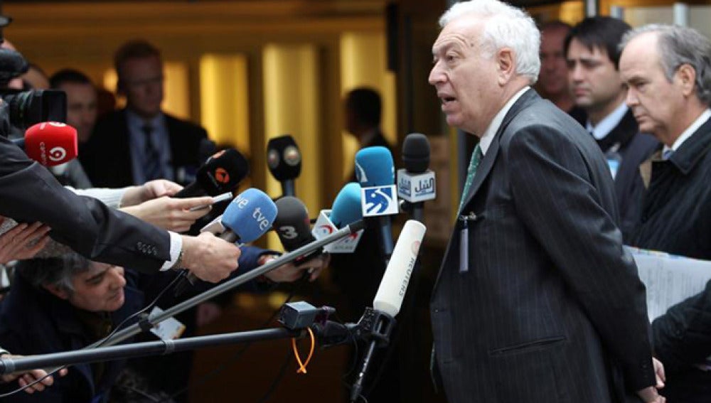 García- Margallo en Bruselas, a su llegada a la reunión de ministros de Exteriores y de Defensa de la OTAN.
