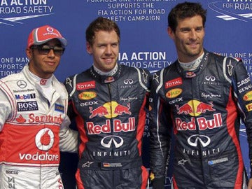 Vettel, Hamilton y Webber, tras lograr su Clasificación