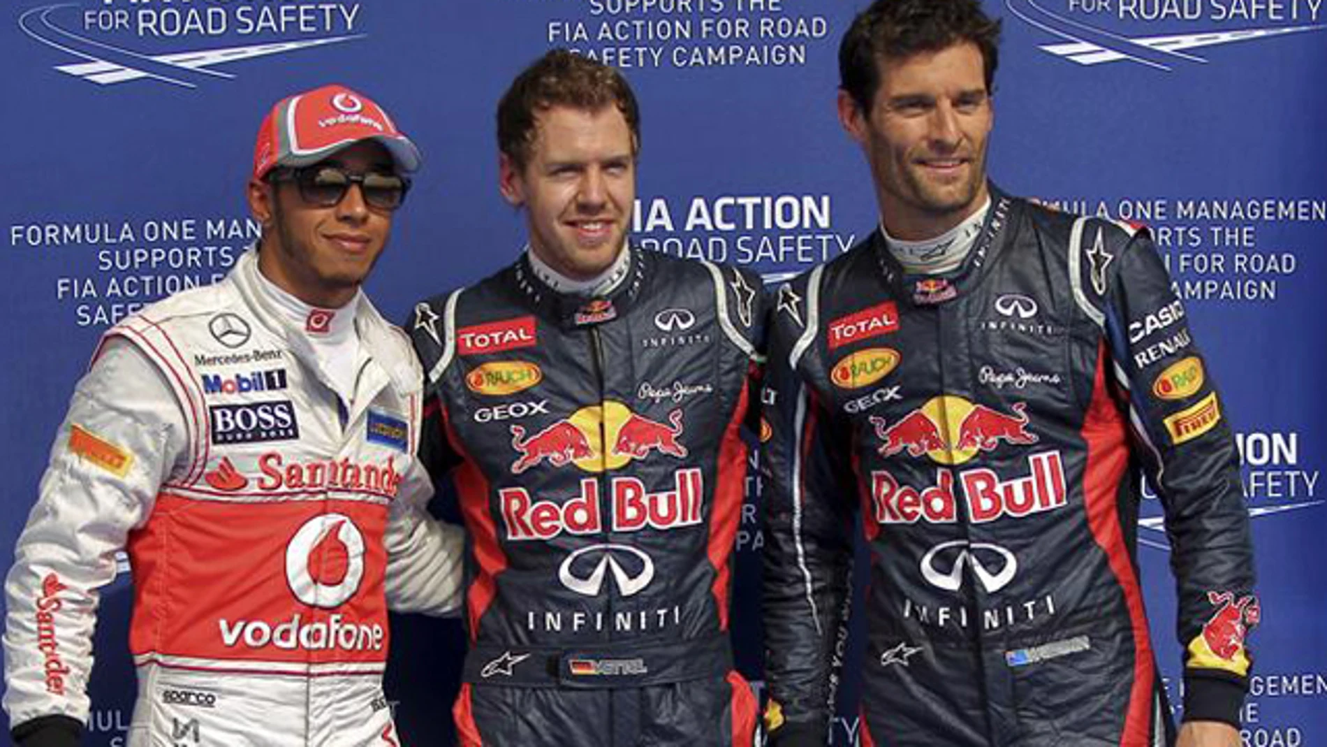 Vettel, Hamilton y Webber, tras lograr su Clasificación