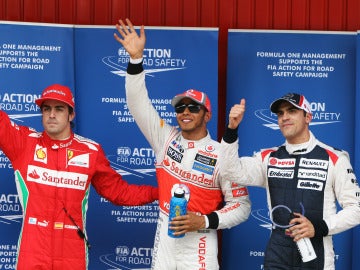 Alonso, Hamilton y Maldonado en Barcelona