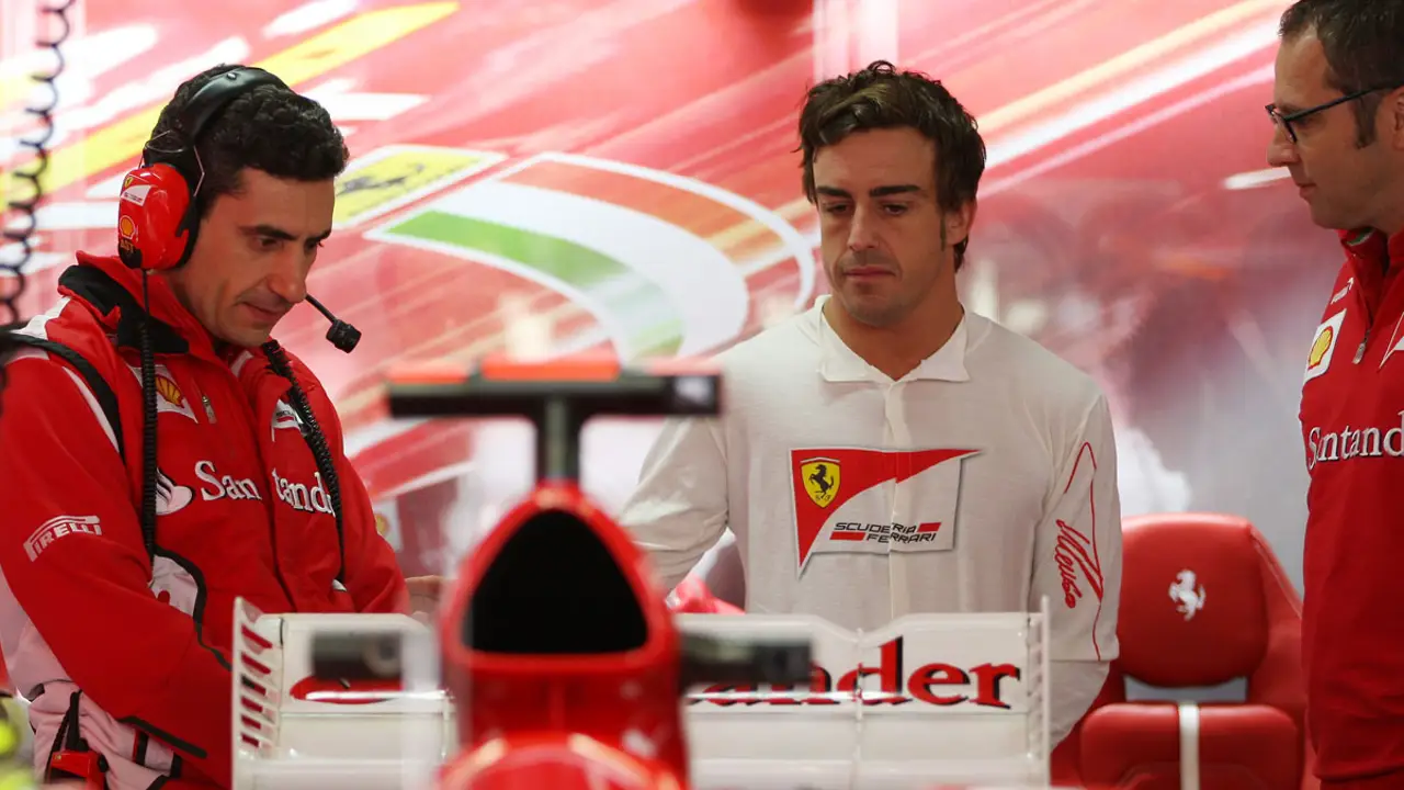 Alonso, junto a Stella y Domenicali