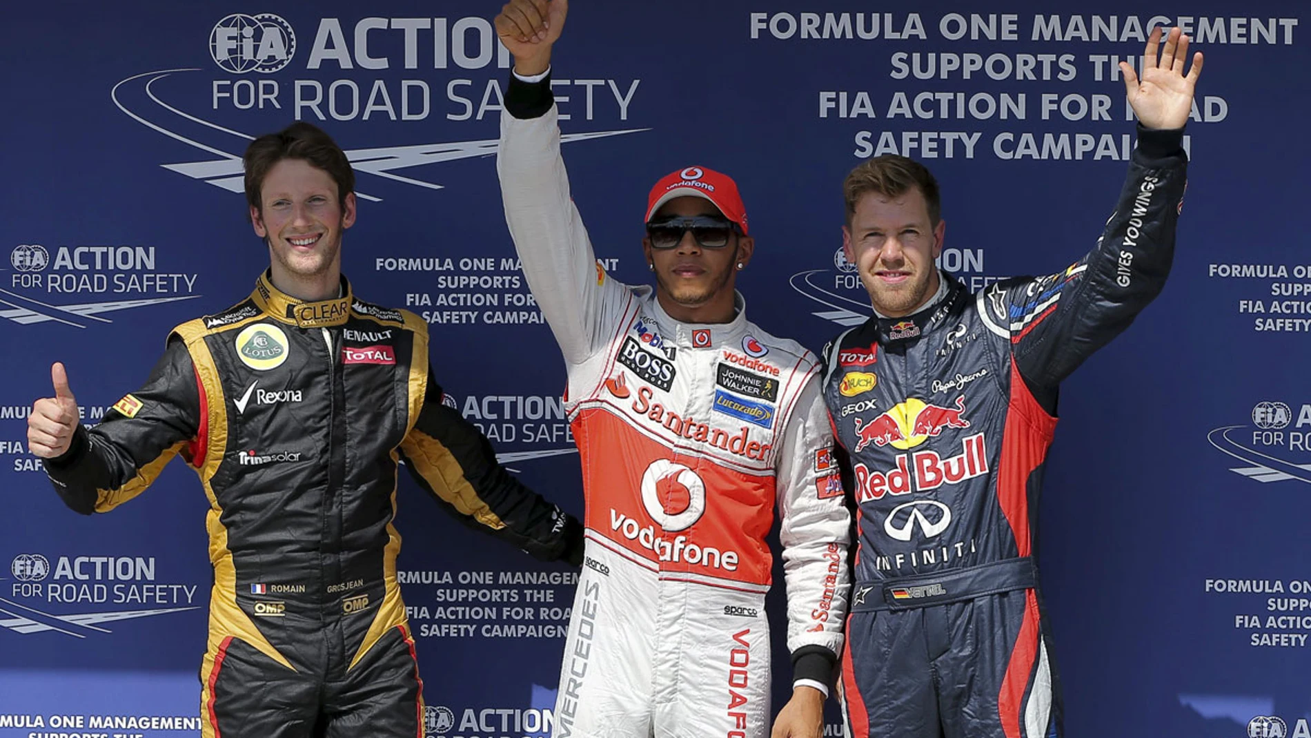 Hamilton, con Grosjean y Vettel
