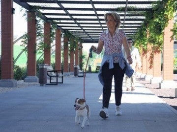 Aguirre paseando a su perro