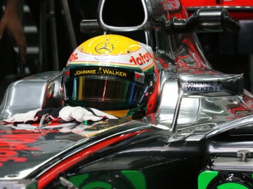 Hamilton, en el cockpit de su McLaren