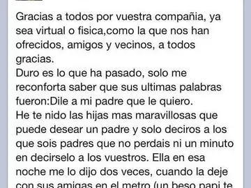 Las palabras del padre de Katia, fallecida en el Madrid Arena Las palabras del padre de Katia, fallecida en el Madrid Arena
