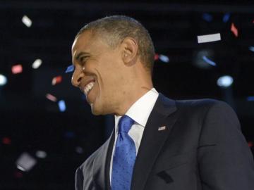 Barack Obama tras pronunciar el discurso de la victoria