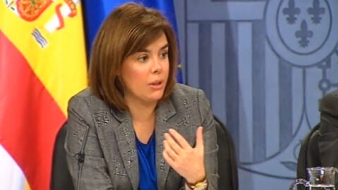 Soraya Sa&eacute;nz de Santamar&iacute;a en rueda de prensa