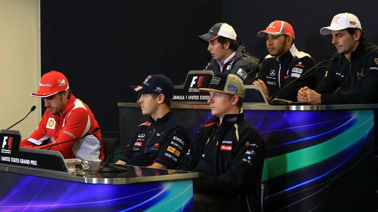 Los pilotos, en la rueda de prensa de Austin