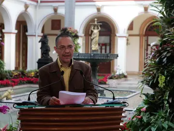 Ernesto Villegas, ministro de comunicación de Venezuela, durante el comunicado. Ernesto Villegas, ministro de comunicación de Venezuela, durante el comunicado.