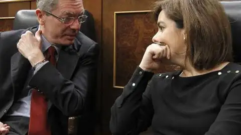 Soraya Sáenz de Santamaría y Alberto Ruiz-Gallardón durante la sesión del control en el Congreso Soraya Sáenz de Santamaría y Alberto Ruiz-Gallardón durante la sesión del control en el Congreso