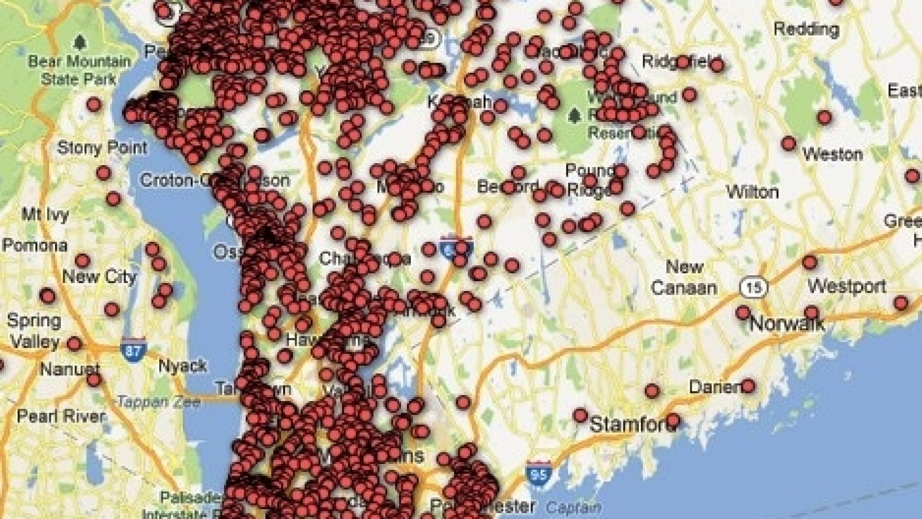 Mapa con los nombres y direcciones de las personas con permiso de armas