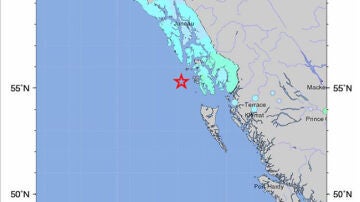 Imagen que muestra la intensidad del seísmo en la costa de Alaska.
