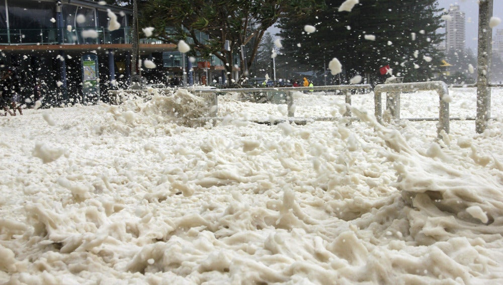 Mar de espuma en una playa de Australia