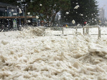 Mar de espuma en una playa de Australia