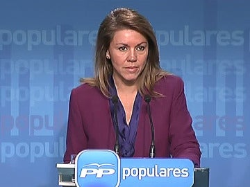 María Dolores de Cospedal, en rueda de prensa en la sede del PP