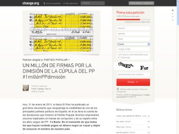 Pantallazo de la web en la que se pide la dimisión de Rajoy