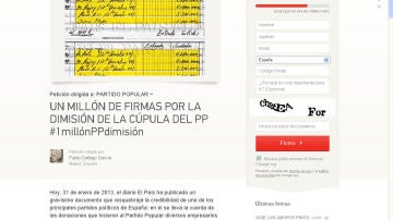 Pantallazo de la web en la que se pide la dimisión de Rajoy