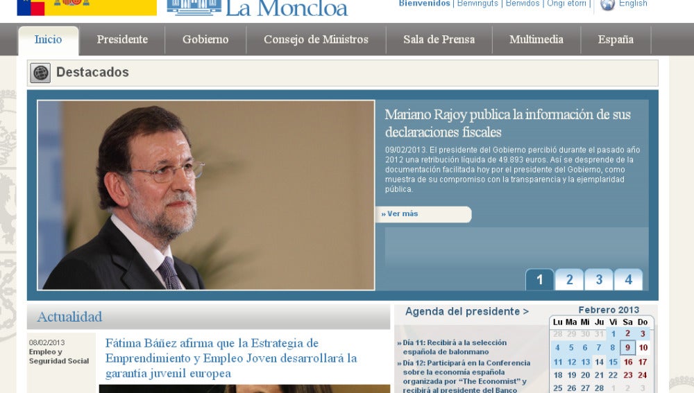 La web de Moncloa publica los datos fiscales de Mariano Rajoy