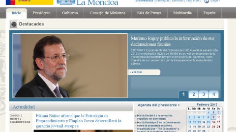 La web de Moncloa publica los datos fiscales de Mariano Rajoy
