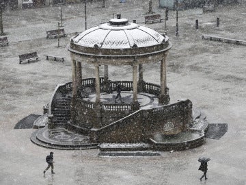 La Plaza del Castillo de Pamplona nevada