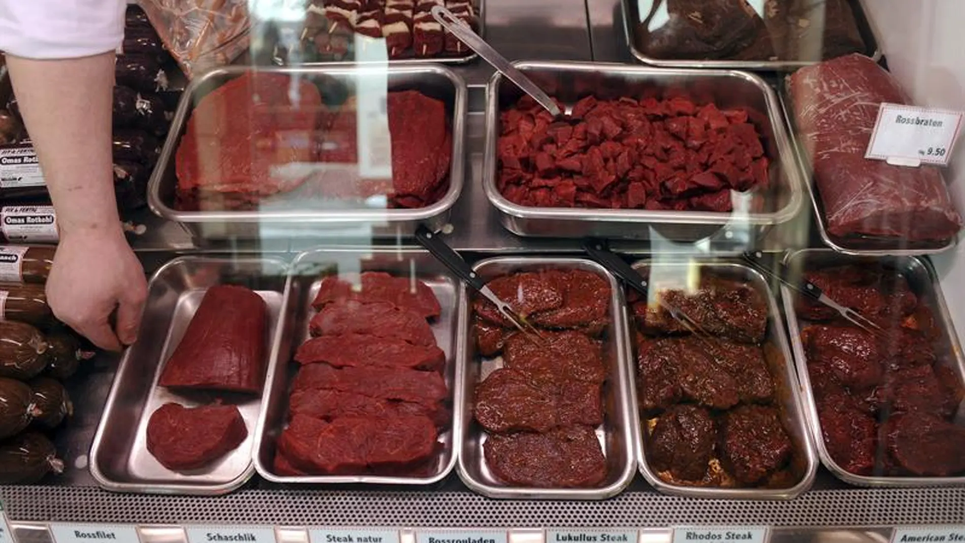 Carne de caballo mostrada en una carnicería Carne de caballo mostrada en una carnicería