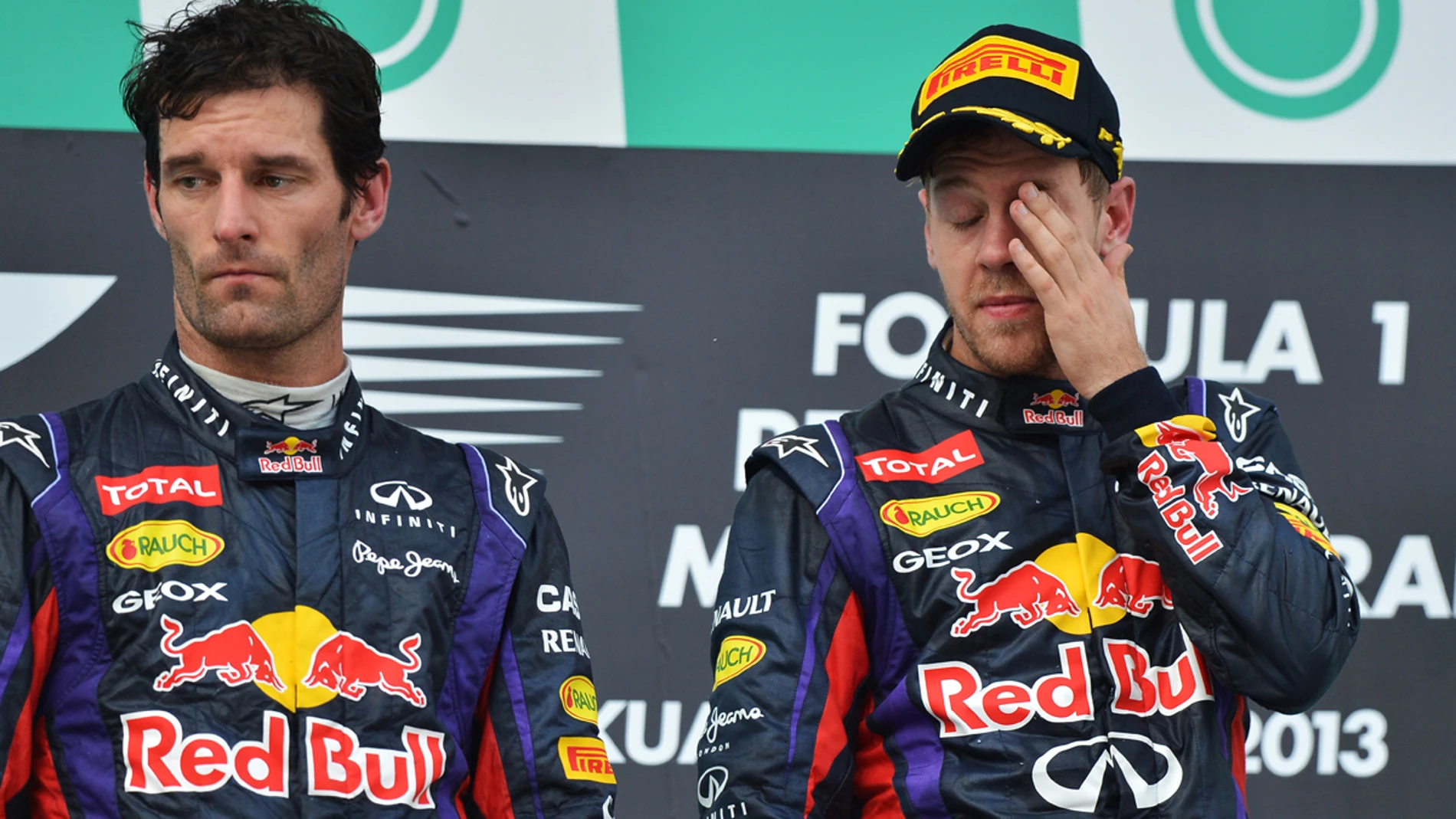 Vettel y Webber, en el podio de Malasia