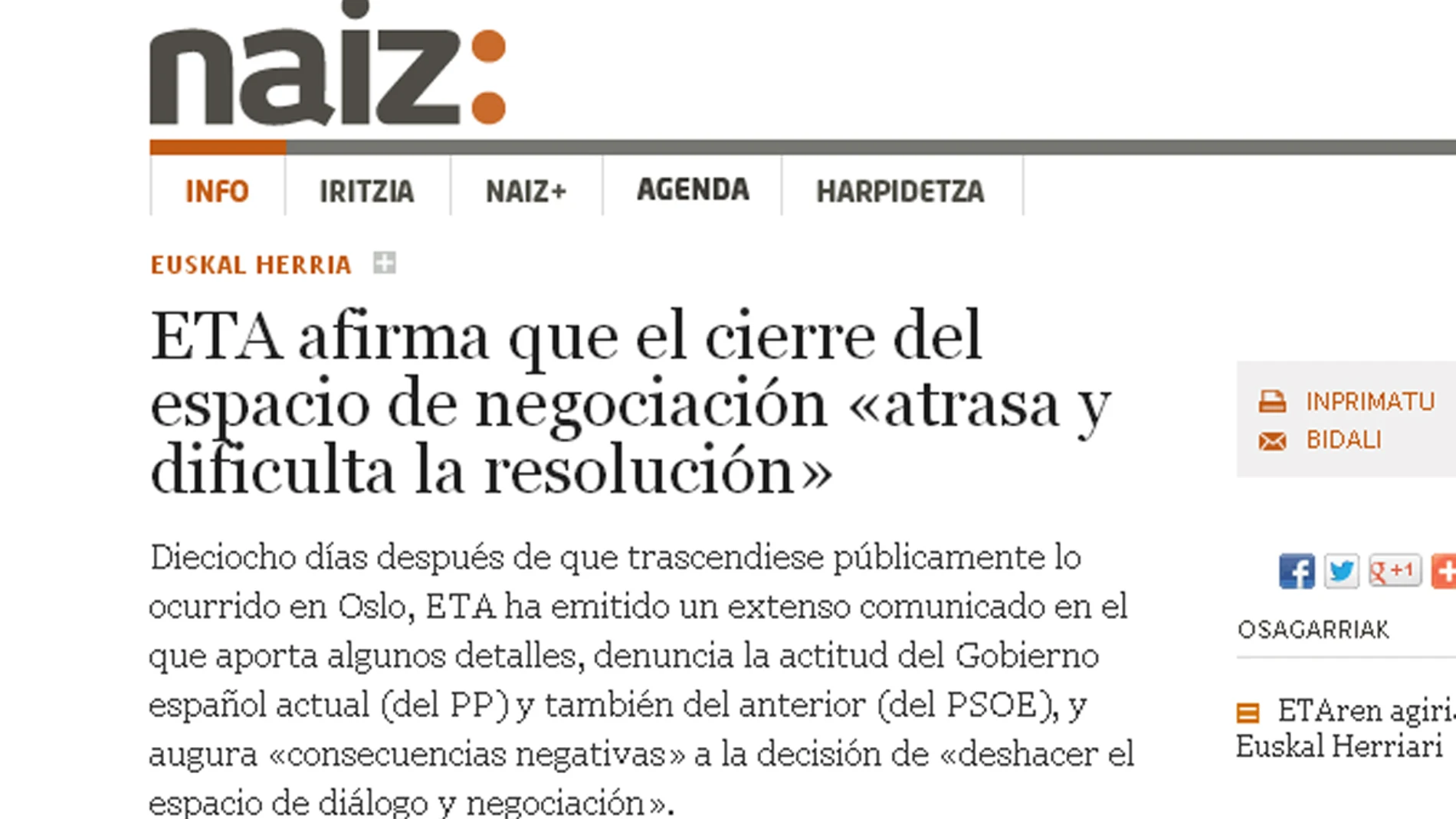 Comunicado de ETA en naiz.info Comunicado de ETA en naiz.info