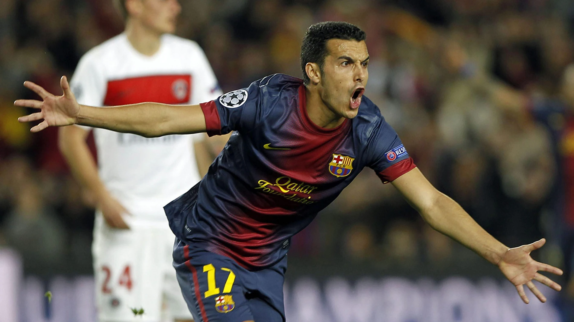 Pedro Rodríguez celebra el gol marcado ante el París Saint-Germain. Pedro Rodríguez celebra el gol marcado ante el París Saint-Germain.