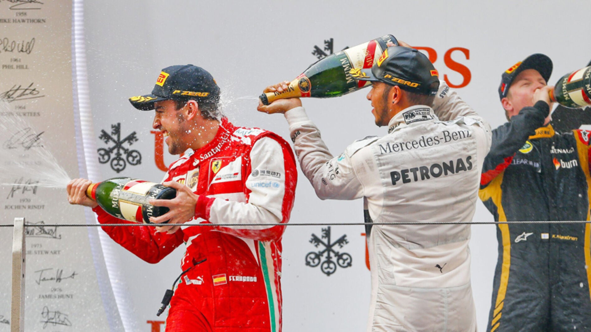 Alonso, Hamilton, Raikkonen y el champ&aacute;n