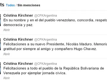 Kirchner felicita a Maduro Kirchner felicita a Maduro