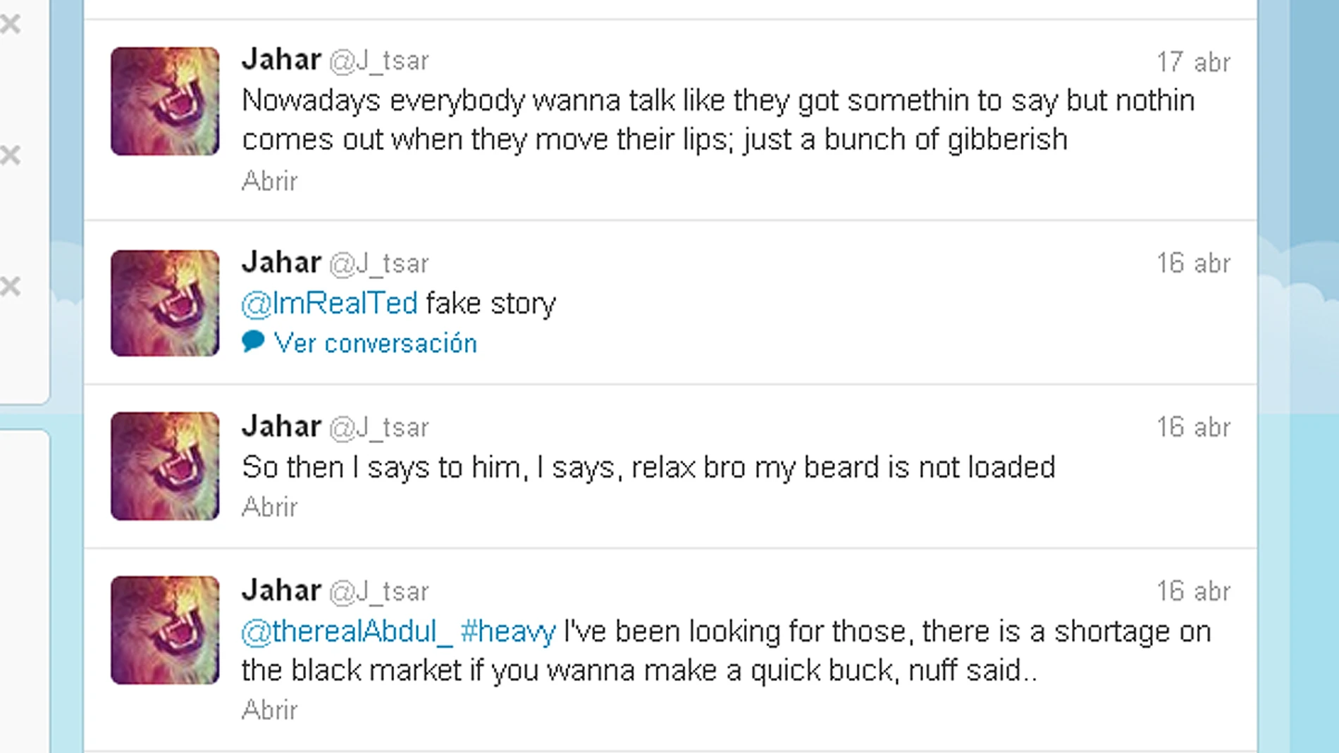 Twitter del sospechoso detenido por la Policía Twitter del sospechoso detenido por la Policía