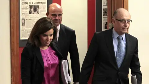 Soraya Sáenz de Santamaría, Luis de Guindos y Cristóbal Montoro Soraya Sáenz de Santamaría, Luis de Guindos y Cristóbal Montoro