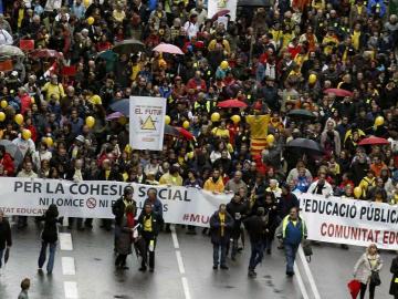 Pancarta que abría la manifestación en Barcelona