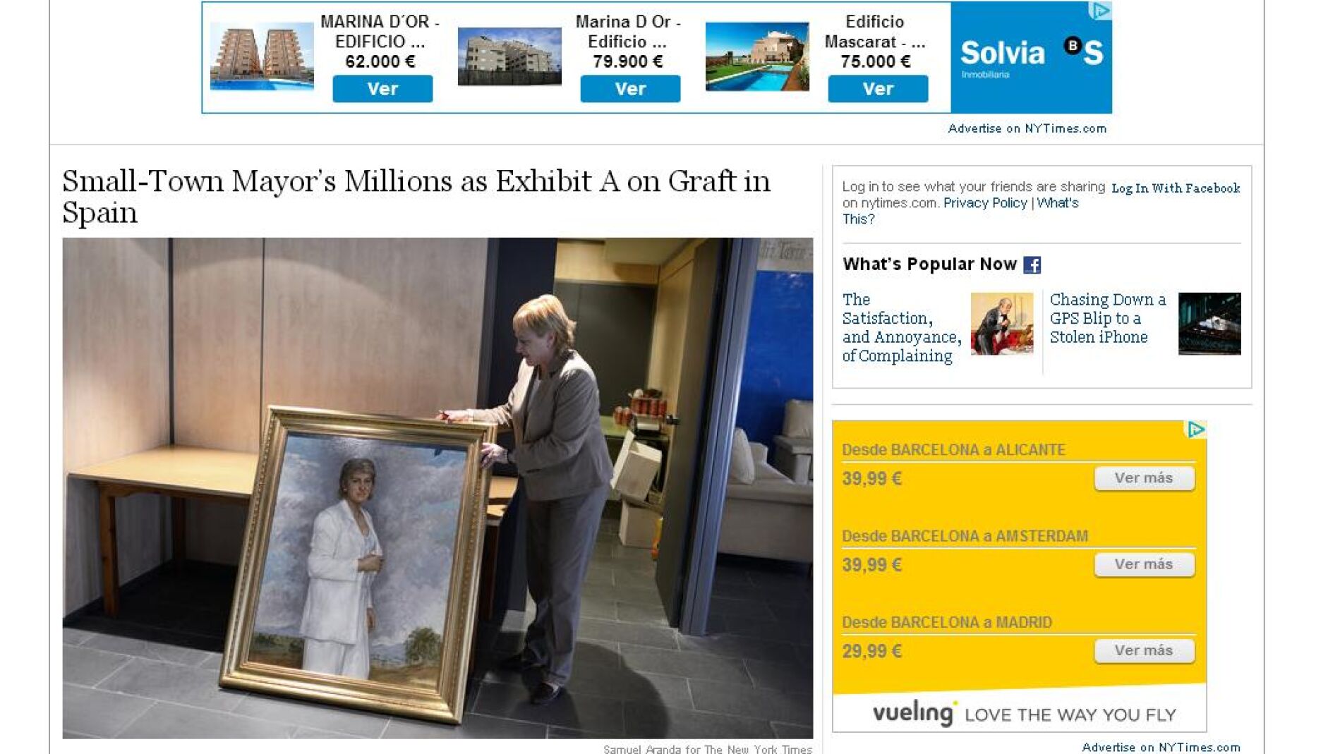 Noticia sobre la corrupci&oacute;n espa&ntilde;ola en 'The New York Times'
