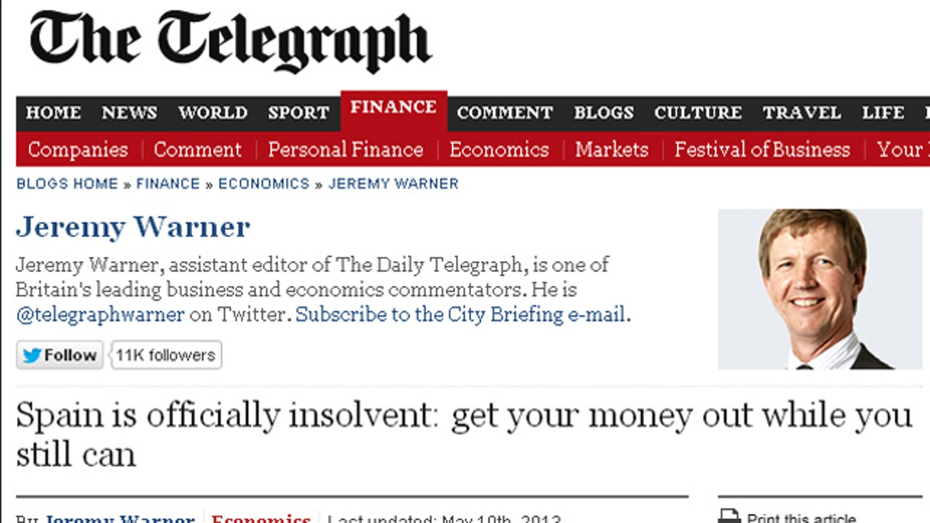 'The Telegraph' afirma que España es insolvente 'The Telegraph' afirma que España es insolvente
