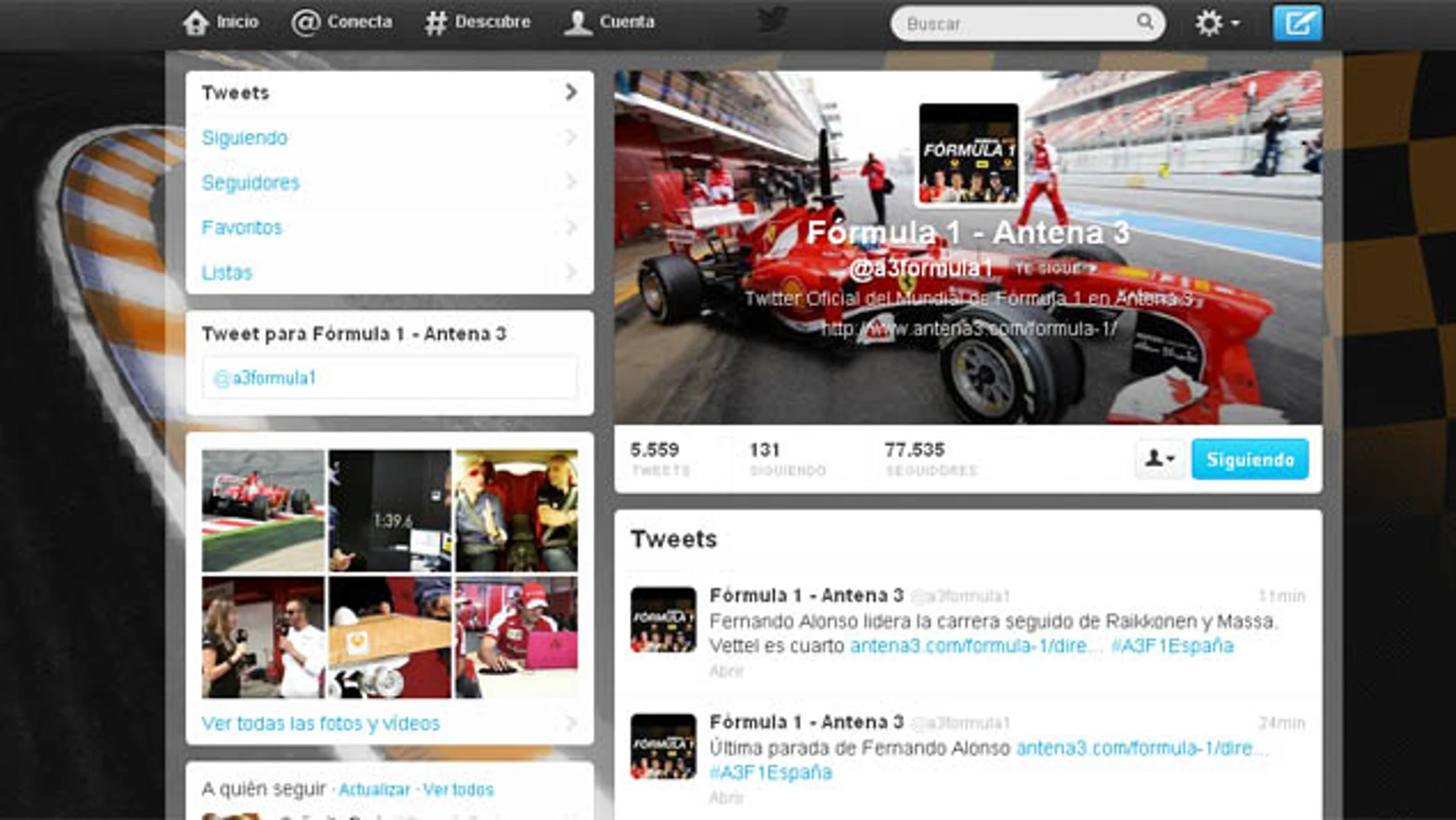 Perfil de Twitter de @a3formula1.