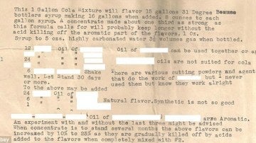 Documento con la fórmula de la coca cola