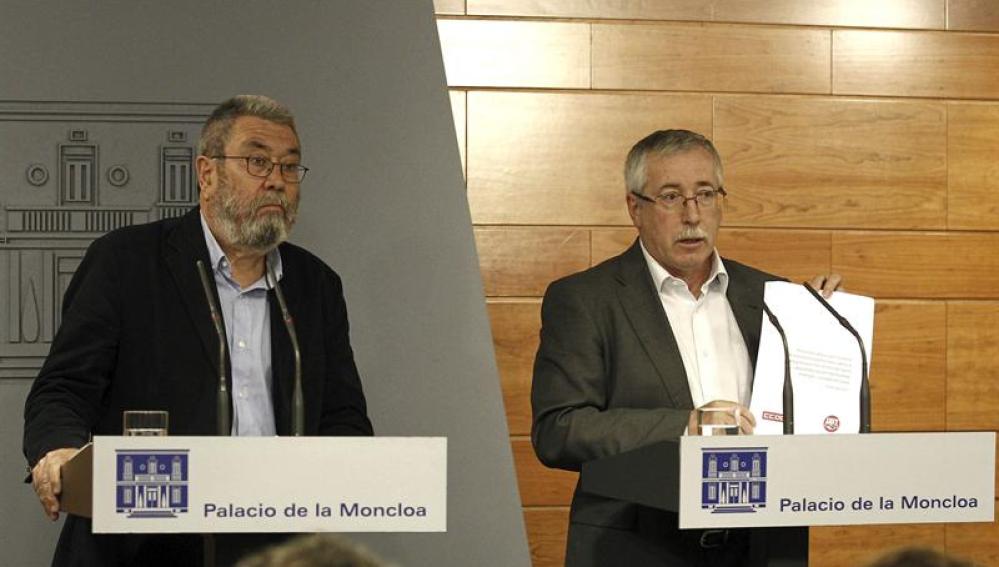 Los secretarios generales de UGT y CCOO, Cándido Méndez e Ignacio Fernández Toxo