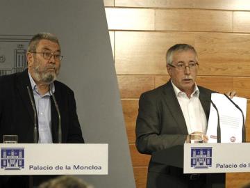 Los secretarios generales de UGT y CCOO, Cándido Méndez e Ignacio Fernández Toxo