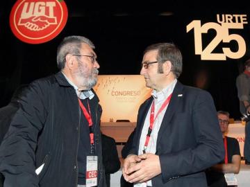 Los secretarios generales de UGT y UGT-Euskadi, Cándido Méndez y Dámaso Casado